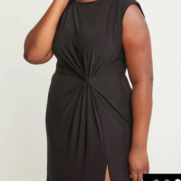 Dress 26/28 Lane Bryant Black Maxi Ruched Twist Waist Side Slit Plus Size (4X) - Picture 3 of 3